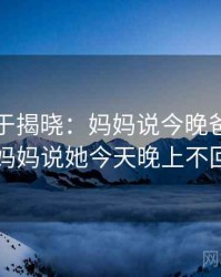 真相终于揭晓：妈妈说今晚爸爸不回家，妈妈说她今天晚上不回家了